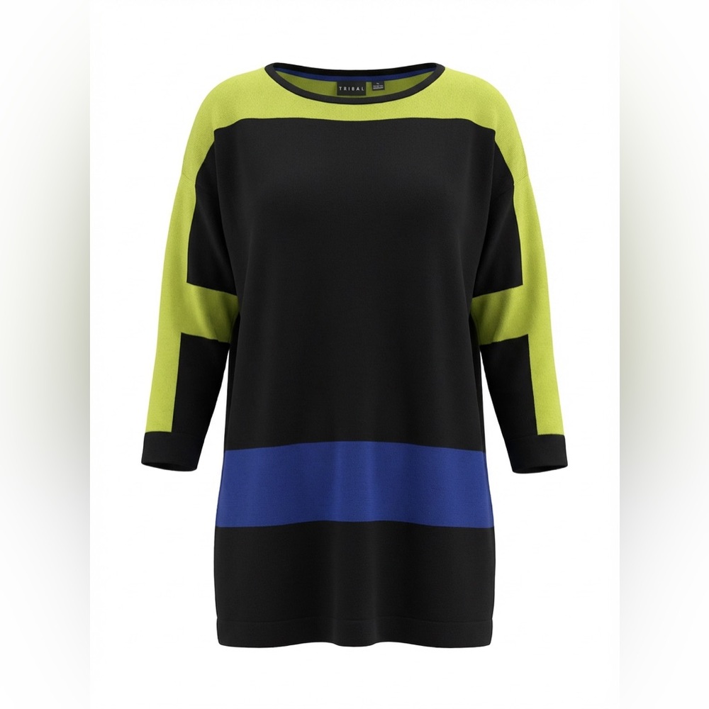 Tribal Color Block Black and Lime light weight Sweater/tunic Size M